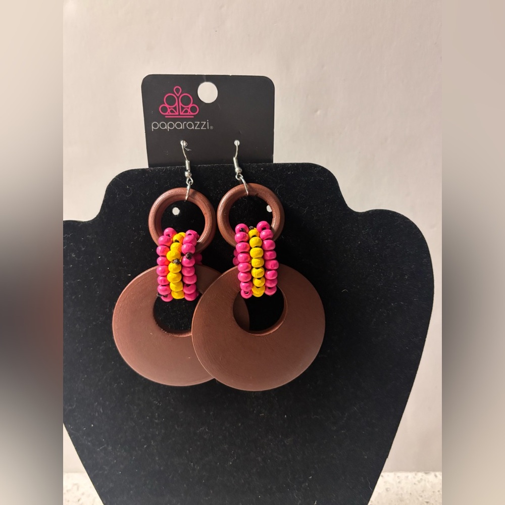Paparazzi Vibrant Brown and Pink Hoop Earrings